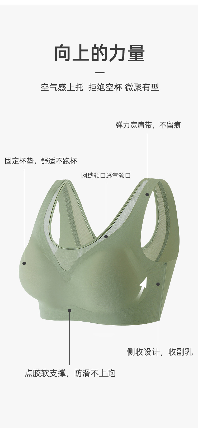 无痕美背无钢圈固定杯内衣女士大码背心式文胸聚拢上托收副乳罩杯详情3