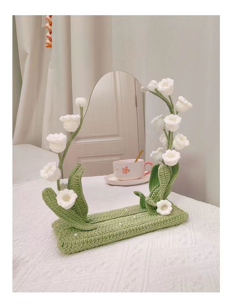DIY手工编织郁金香铃兰小花束化妆镜子桌面摆件毛线钩织闺蜜礼物详情7