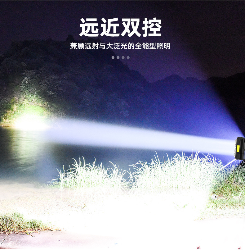 跨境8灯珠led多功能强光手电筒COB侧灯户外便携家用USB充电手电筒 pic 5