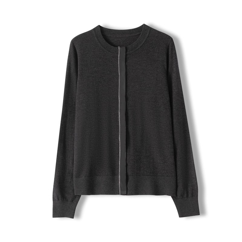 【 Fine-spun Wool 】 Beaded chain simple and intellectual patchwork long-sleeved thin wool knitted cardigan 24 early Autumn new style pic 20