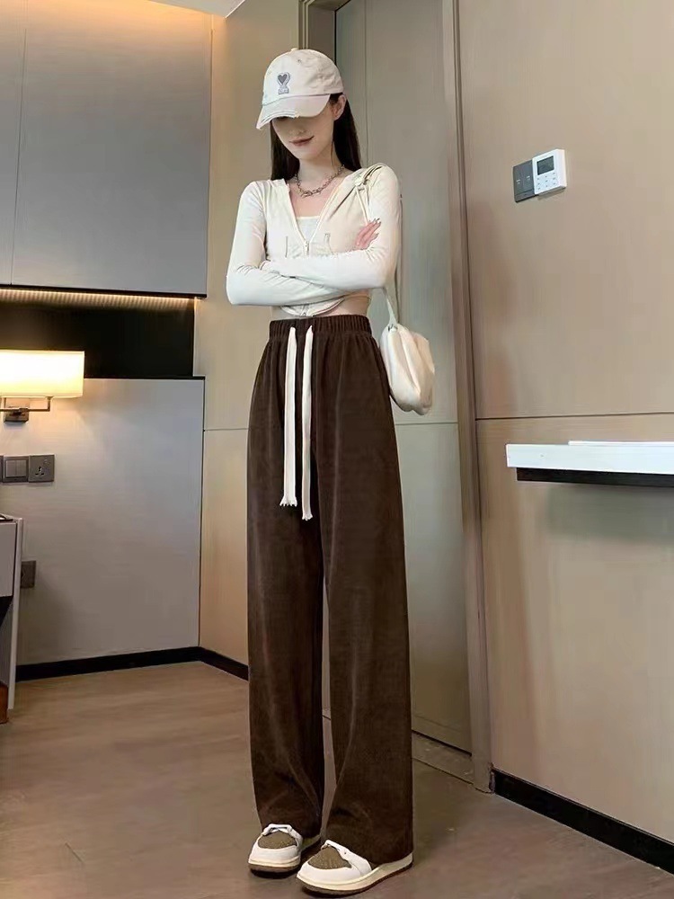 秋冬灯芯绒阔腿裤女韩版新款奶油阔腿裤宽松欧棉绒加绒加厚直筒裤详情15