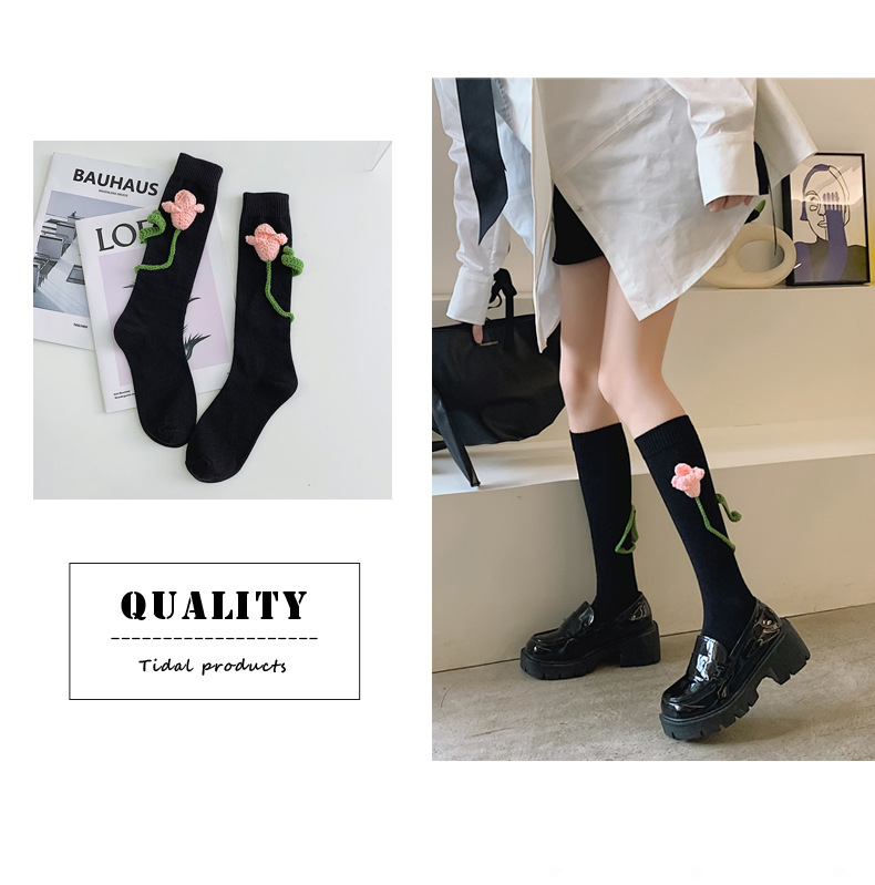 ins Trendy and niche three-dimensional flower Socks 2022 New Style Popular design long socks Japanese-style jk mid-calf socks pic 8