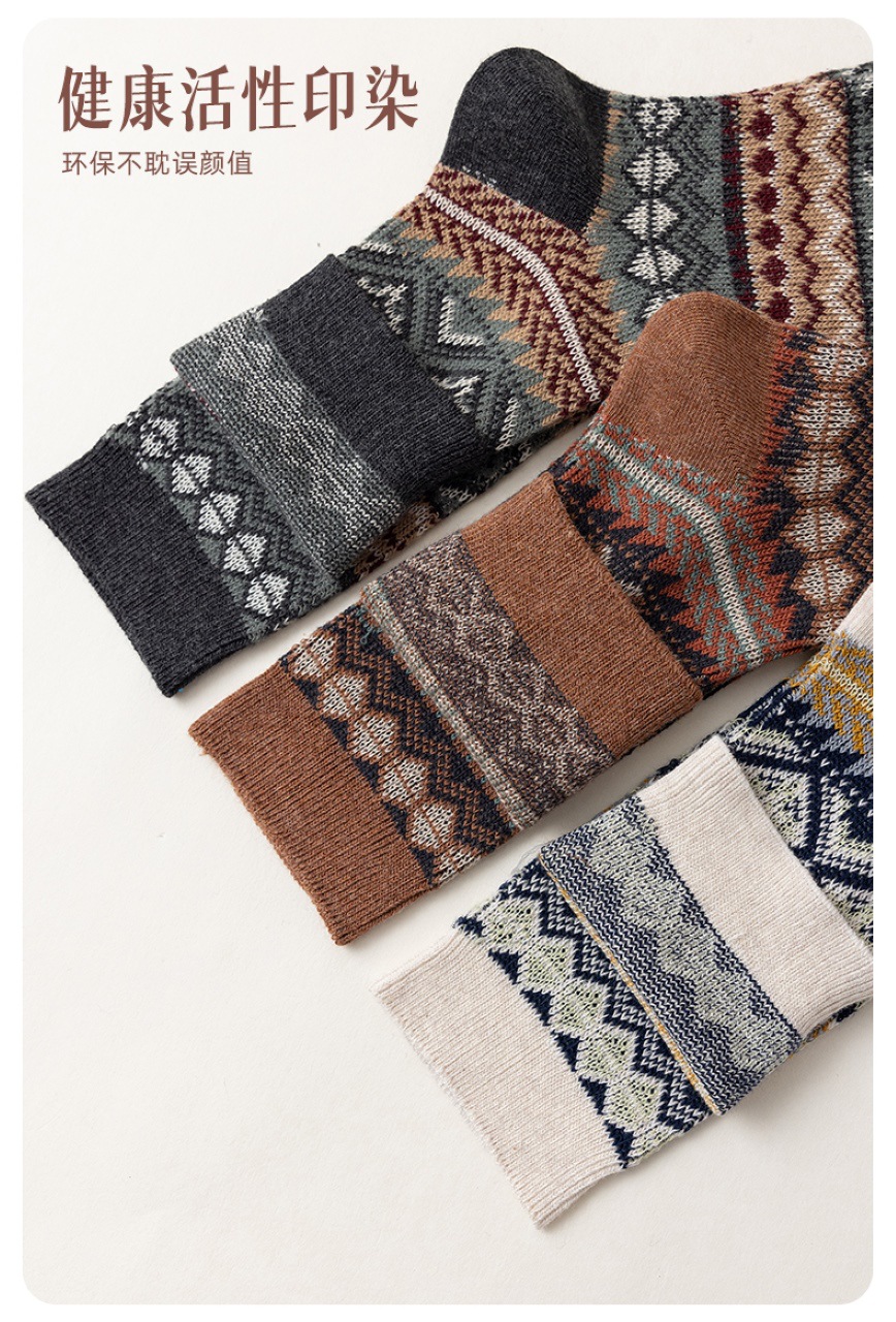 男士秋冬中筒袜英伦风民族风双针双路手工无骨缝头袜子公园详情6