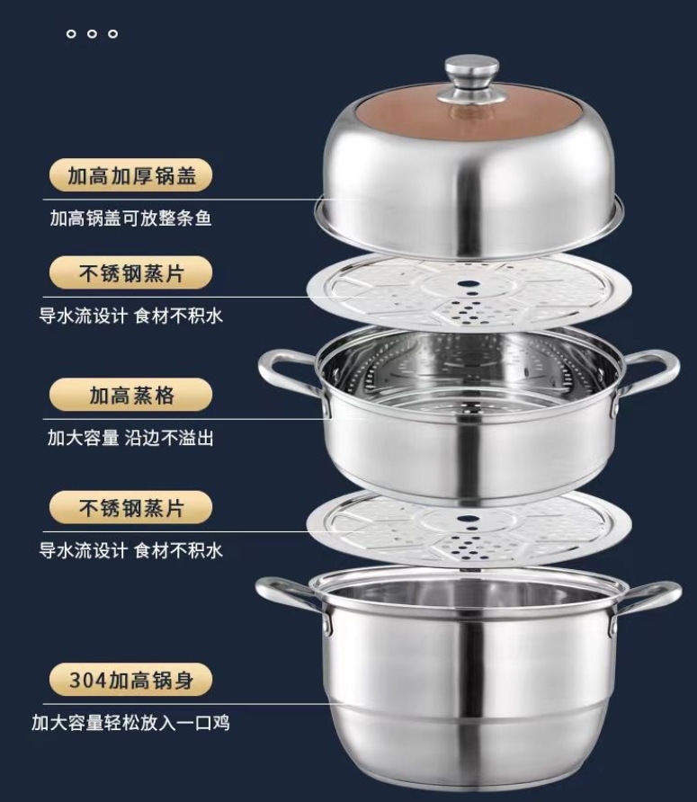 一件代发厂家直销不锈钢蒸锅家用大容量双层蒸锅加高加厚蒸锅汤锅详情3