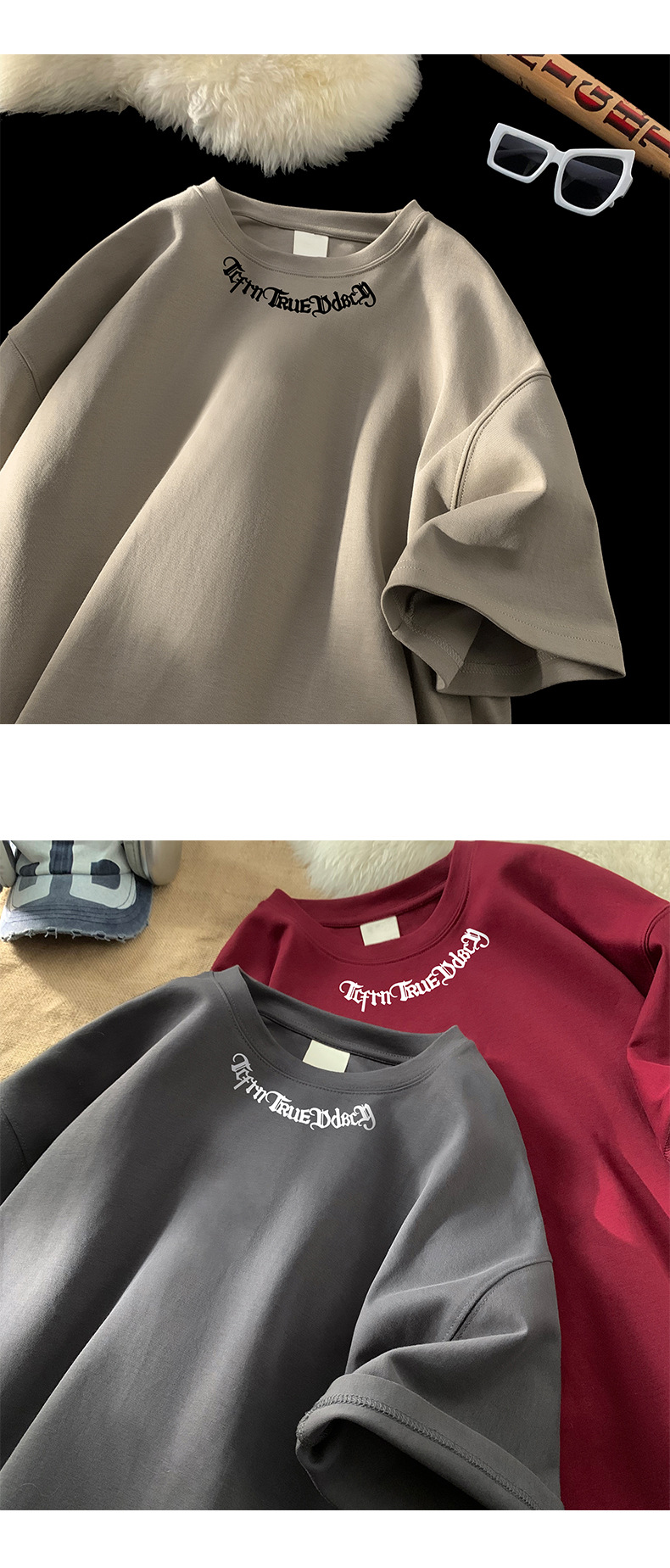 字母印花纯棉重磅短袖T恤男夏季潮牌ins半袖打底衣服港风宽松体恤详情13