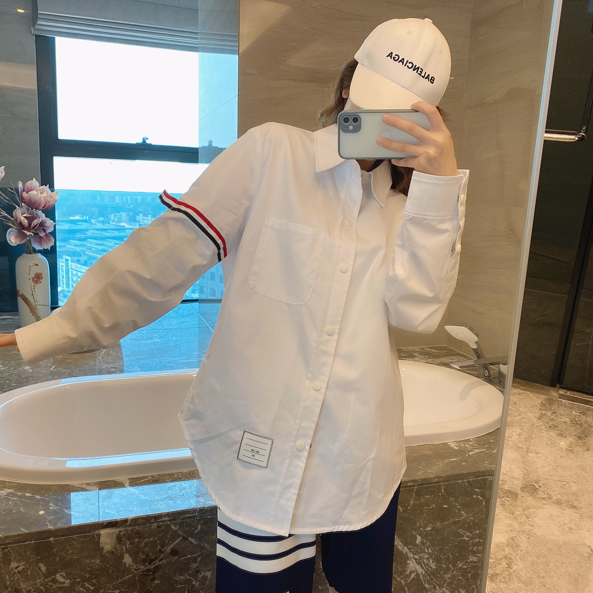 TB casual trendy brand poplin slim-fit solid white shirts for men and women, Oxford fabric shirts for women with long sleeves pic 68