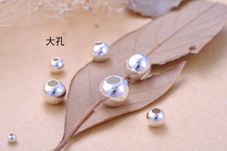 DIY positioning beads, positioning beads, silver beads, loose beads, round beads and smooth beads accessories of 925 sterling silver handmade bracelet rope pic 1
