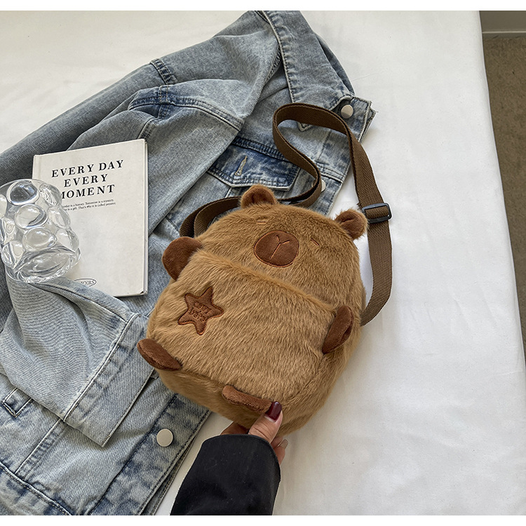 卡通玩偶稀奇古怪奇怪可爱包包女生2024新款棕色小熊毛绒包斜挎包详情14