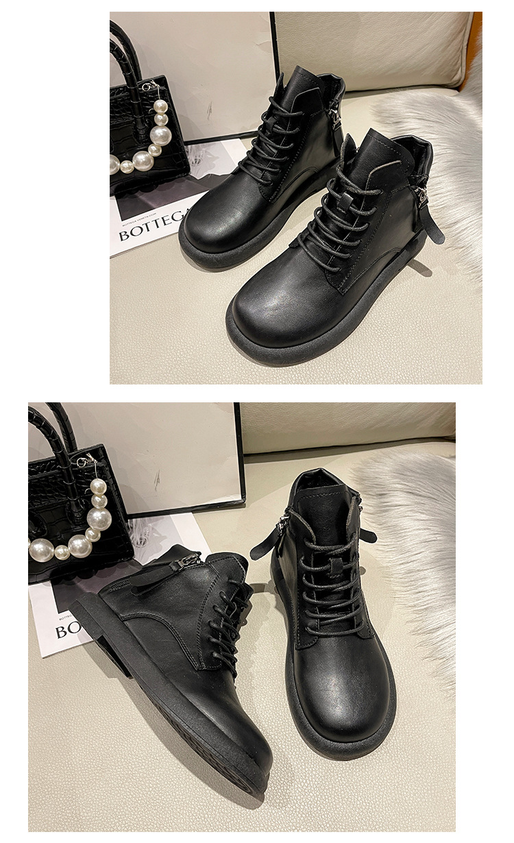 2023水洗复古真软皮马丁靴女 平底韩版双侧拉链女式皮靴子休闲女详情11