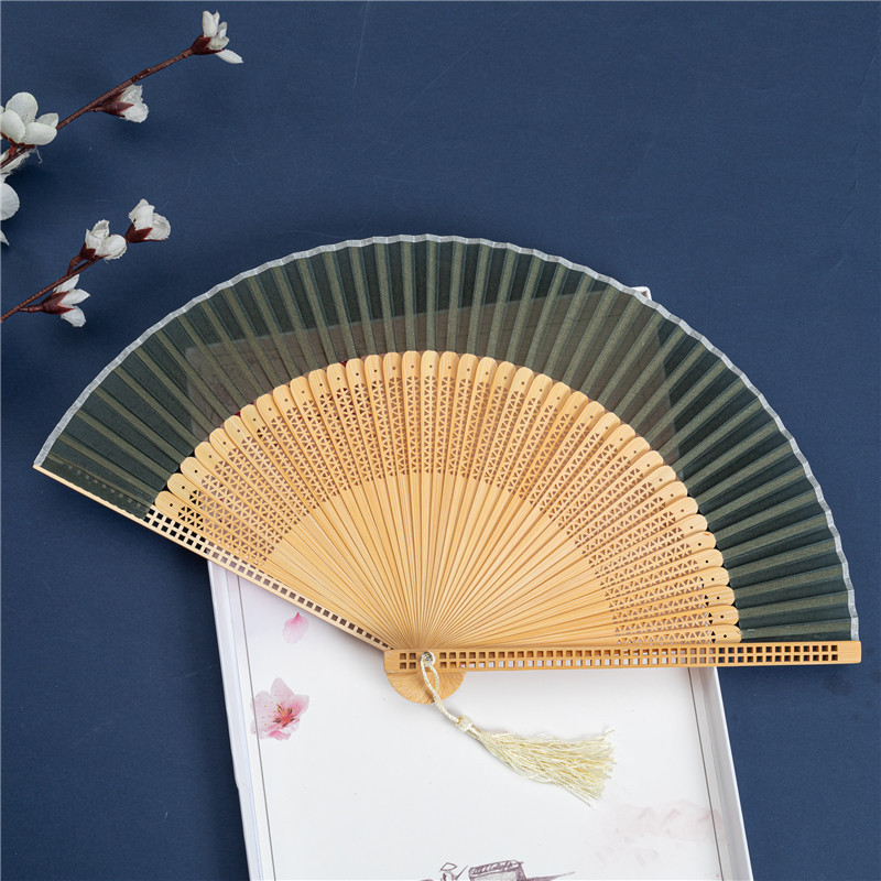 手绘牡丹雪纺扇子折扇中国风方块镂空边竹扇和风夏季日用折叠扇子详情17