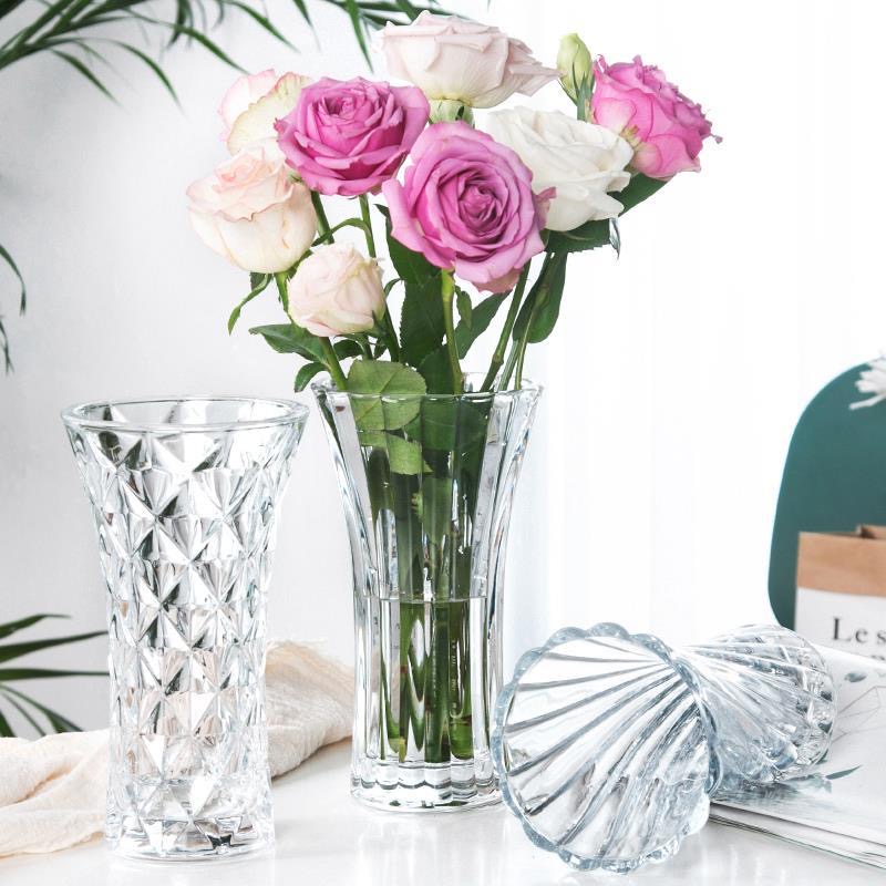 Yuxing thickened transparent crystal glass flat-bottomed transparent glass vase, living room decoration, hydroponic plant, lucky bamboo, lily vase, vessel, home decoration pic 17
