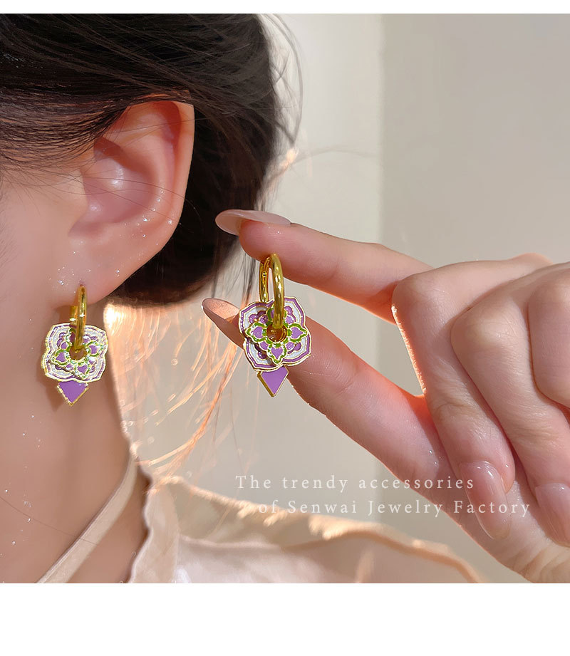 New Chinese-style vintage purple enamel earrings for women, unique and high-end earring, 2025 new retro earrings pic 11