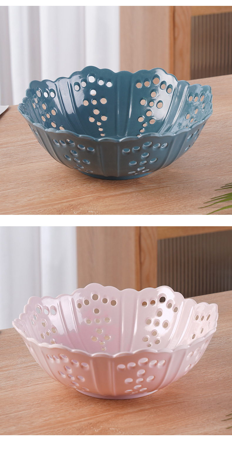 Fashionable octagonal hole hollowed-out Chenjing best-selling melamine fruit plate, imitation porcelain creative fruit basket, kitchen draining basket, vegetable basket pic 25