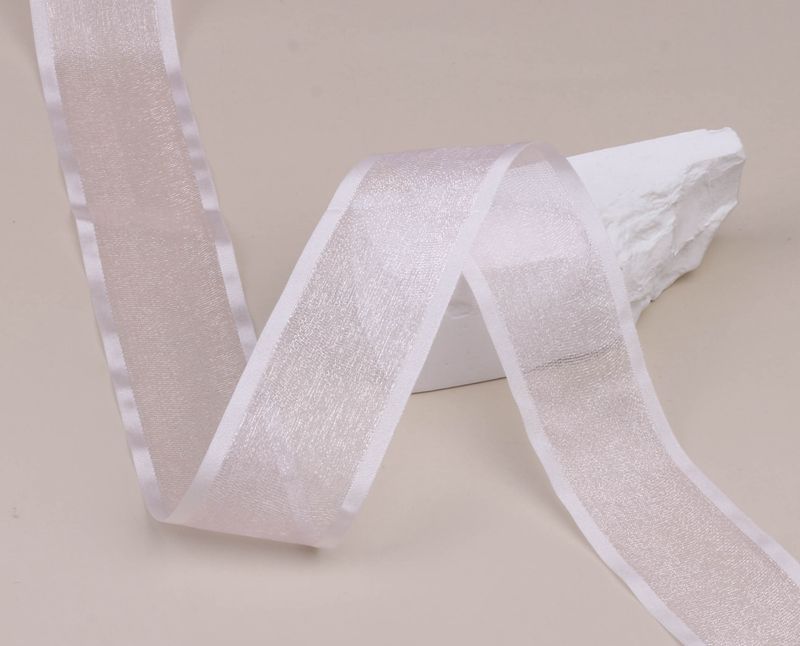 Double-layer thick-edged solid color glossy snow gauze ribbon bow hair accessory clothing Wedding cake gift box packaging sheer gauze ribbon pic 21