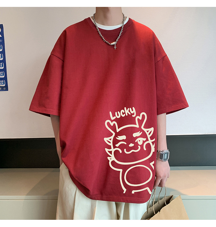 短袖t恤男夏季2024新款卡通印花纯棉半袖宽松潮流情侣休闲体恤衫详情10