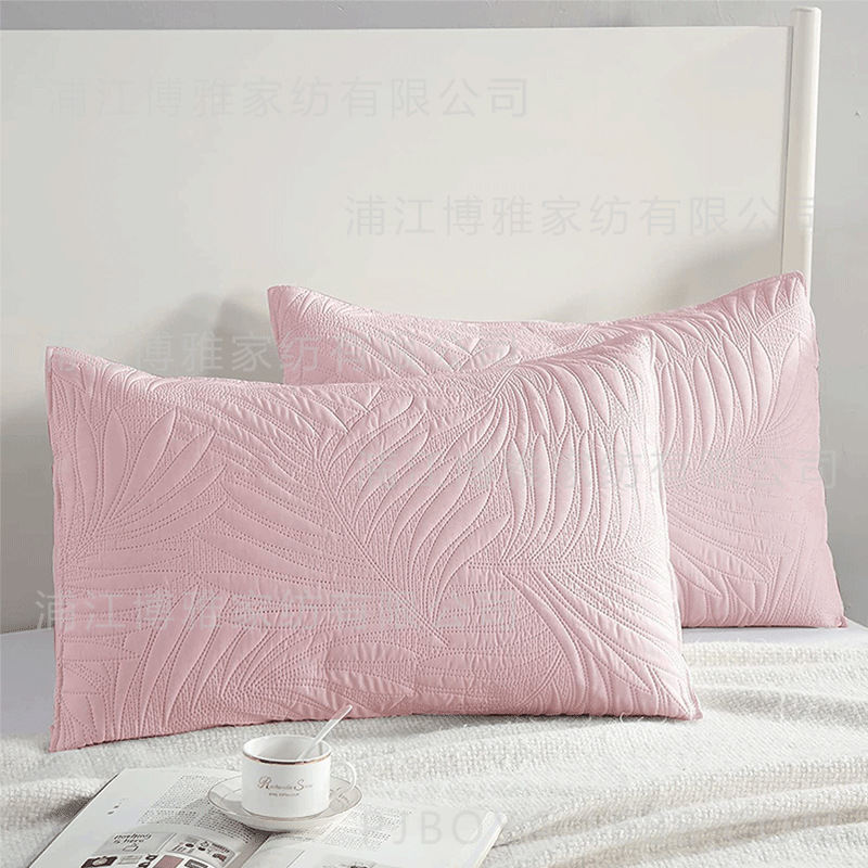 Leaf-shaped hotel universal bed cover jacquard three-piece set, polyester pure white ultrasonic high count and high density bedding pic 14