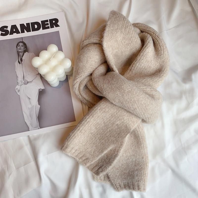 新款韩版百搭针织围巾女冬季氛围感纯色简约柔软保暖慵懒风小围脖详情5