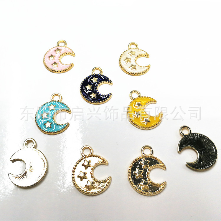 DLY jewelry accessories: Korean version, exquisite and eco-friendly alloy star and moon painting oil pendant, available in multiple colors pic 2