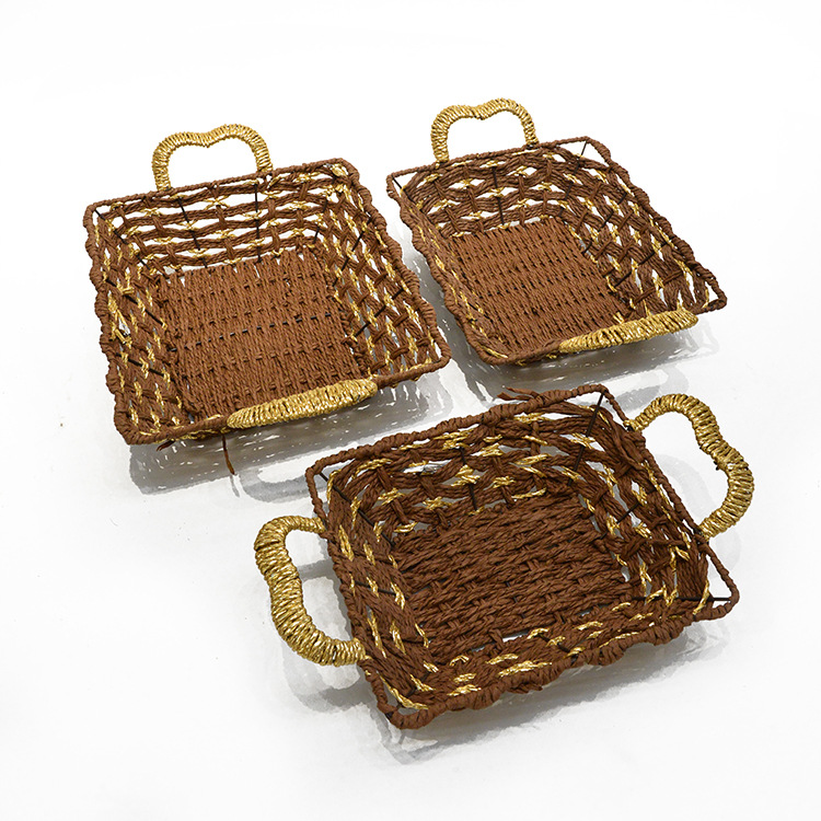 特价清仓桌面收纳托盘杂物钥匙收纳筐果茶几零食编织筐仿藤编织盒详情2