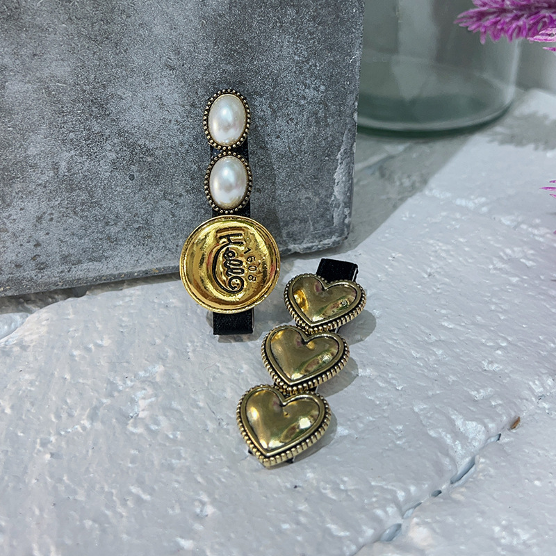 老板哥新款家复古金币爱心珍珠对夹韩日原创设计女子小众风格气质详情4