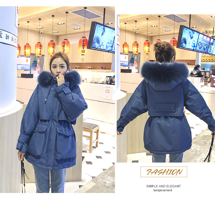 实拍羽绒棉服女小个子爆款中长款加厚韩版真毛领工装详情10