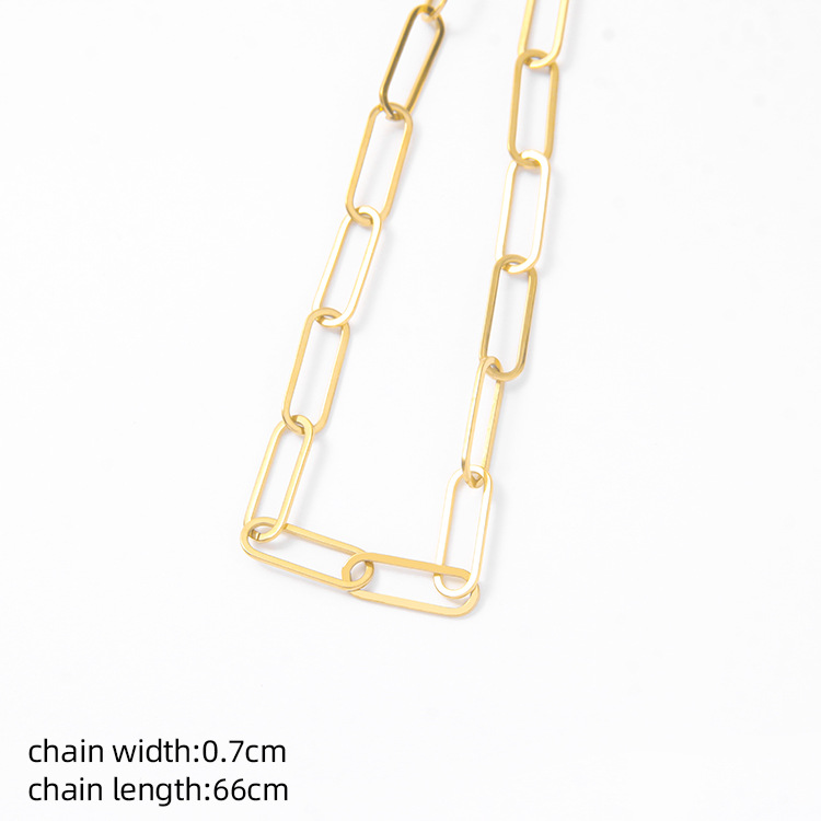 14k gold-plated genuine European and American style thick chain long flat square hole chain bracelet titanium steel necklace color retention pic 6