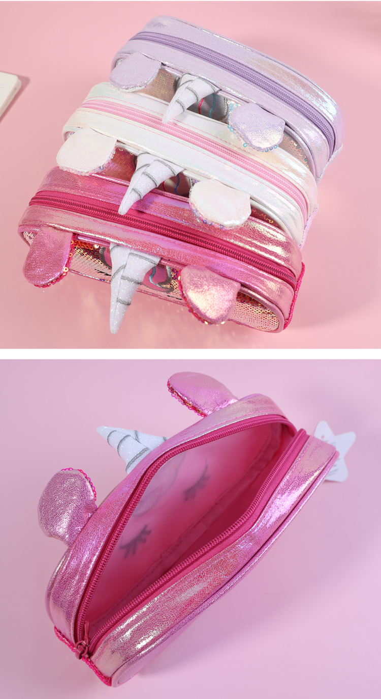 Self-owned brand creative unicorn, sequined large-capacity pen case, student stationery storage bag, hand-held silicone pen case, simple and niche brand style pic 6