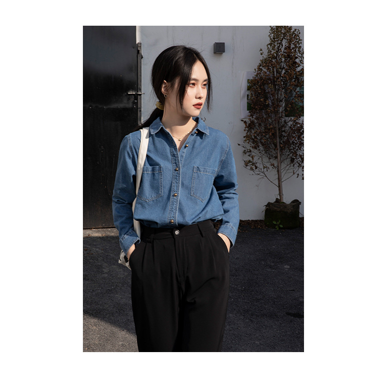 长袖牛仔衬衣女2023年新款时尚高级感叠穿宽松上衣衬衫外套潮女详情9