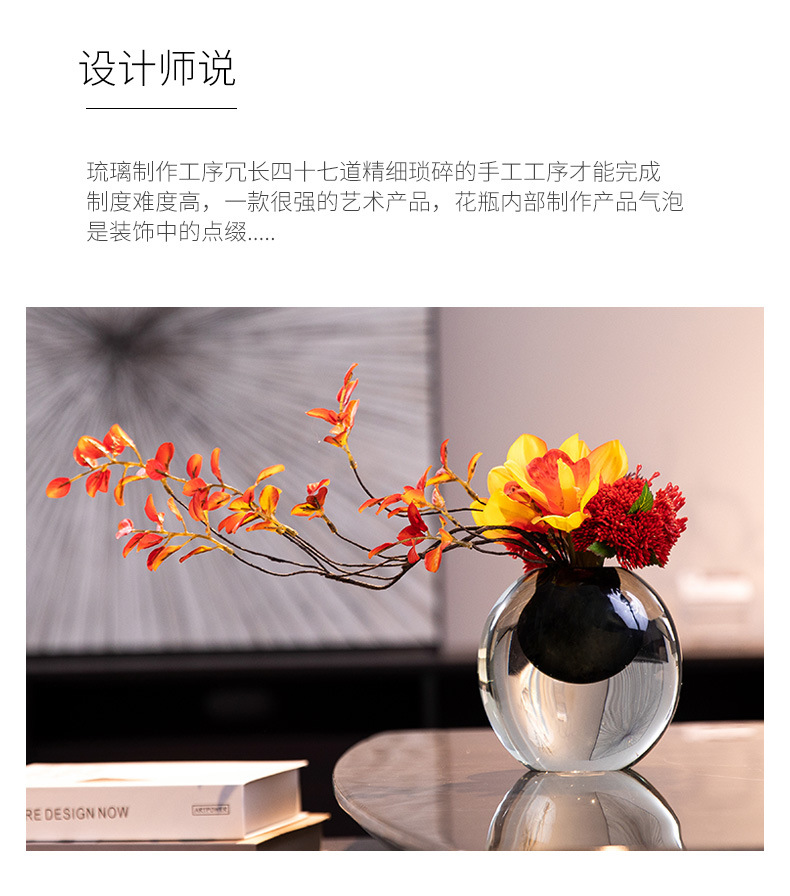 Glass vase, light luxury model room, soft decoration, living room ornaments, table flower arrangement, creative colored glass flower vases pic 3