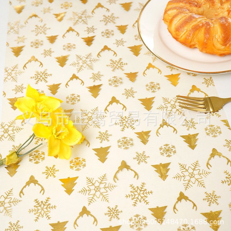 新款现代简约时尚创意大方高级感圣诞桌旗欧根纱烫金色雪花鹿头节日餐桌装饰材料桌布桌旗详情6