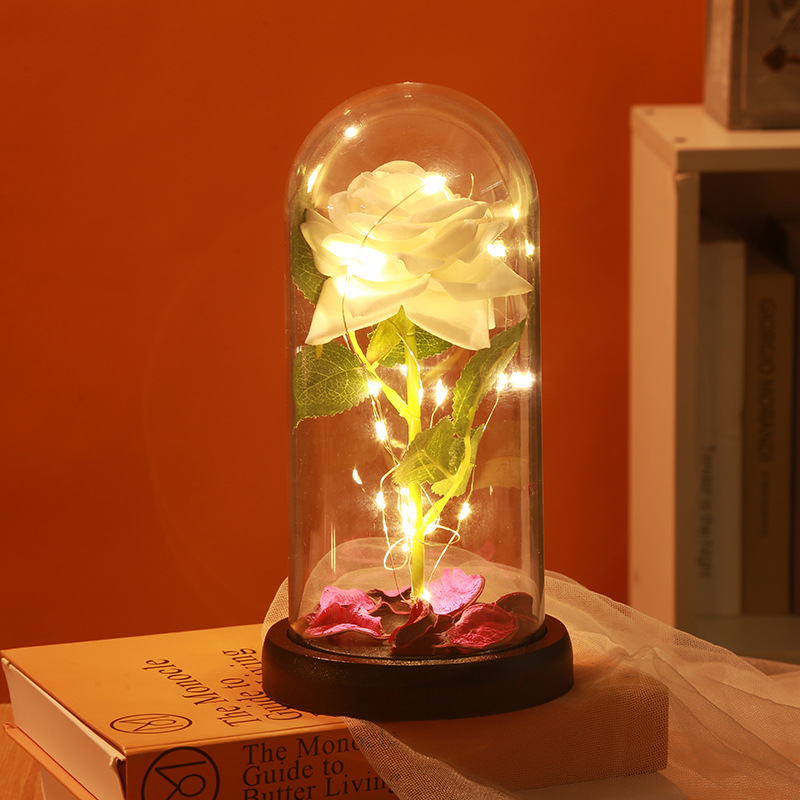 生日礼物永生花玻璃罩送人礼物玫瑰花玻璃罩摆件花朵小夜灯现货详情9