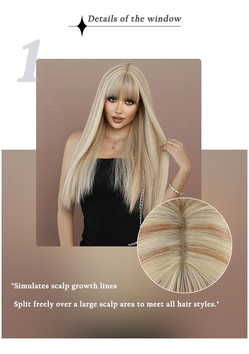 A cross-border Wig blogger on Xiaohongshu, a wig for women with long straight hair, highlights dyed beige lolita, and a full synthetic fiber wig pic 12