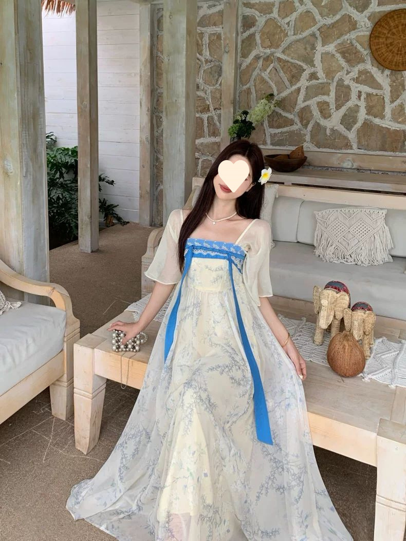 国潮大码新中式刺绣印花汉服连衣裙女夏季胖mm温柔国风遮肚显瘦长裙子详情4