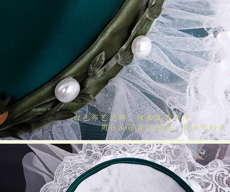 The 2020 European and American exaggerated bridal hat fashion show, retro wide-brimmed hat, wedding photo studio wedding dress, forest-themed lace hat pic 12