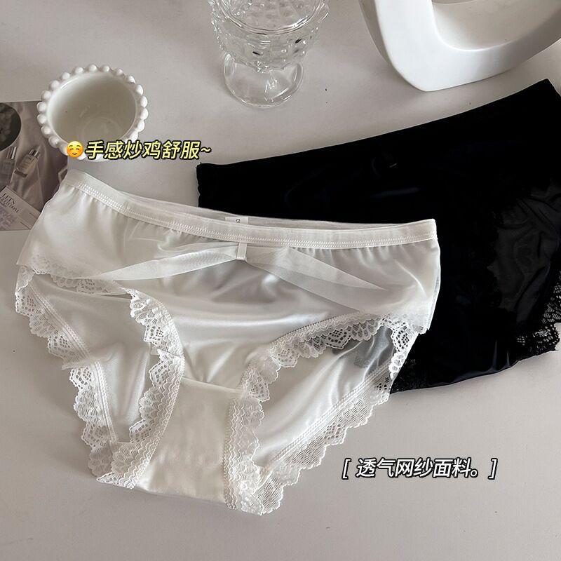 “奶油少女”日系速干冰丝内裤夏季无痕女生中腰薄款蕾丝边三角裤详情8