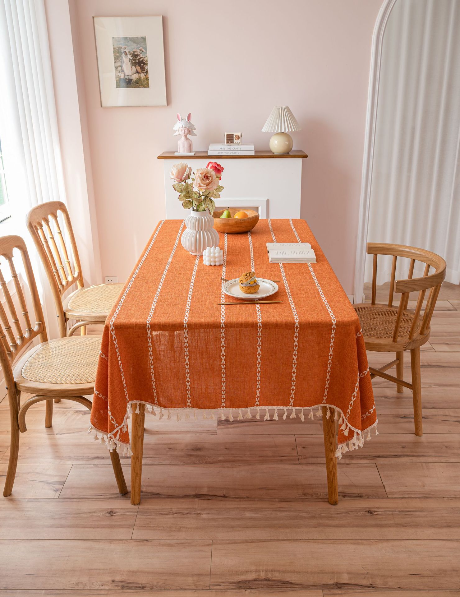 Cross-border three-dimensional embroidered striped tablecloth, popular black solid color, white cotton and linen tablecloth cover, fabric outdoor party pic 32