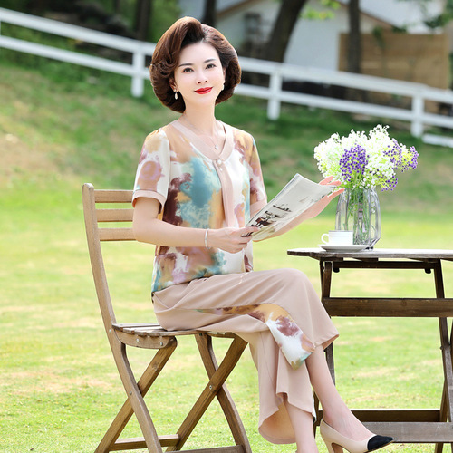 中年妈妈夏装棉麻套装洋气2024新款中老年女夏季短袖衬衫上衣薄款详情12
