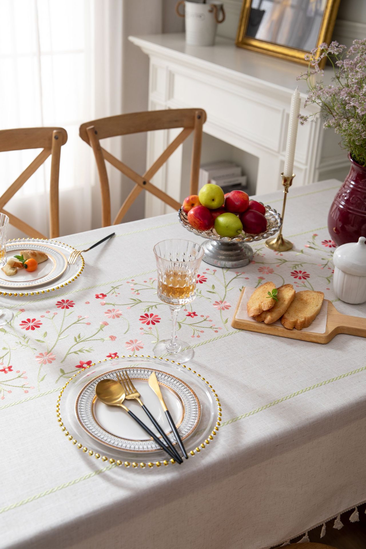 Cross-border plain thickened tablecloth, fresh white Japanese-embroidered flower Western tablecloth, party Japanese table mat pic 14
