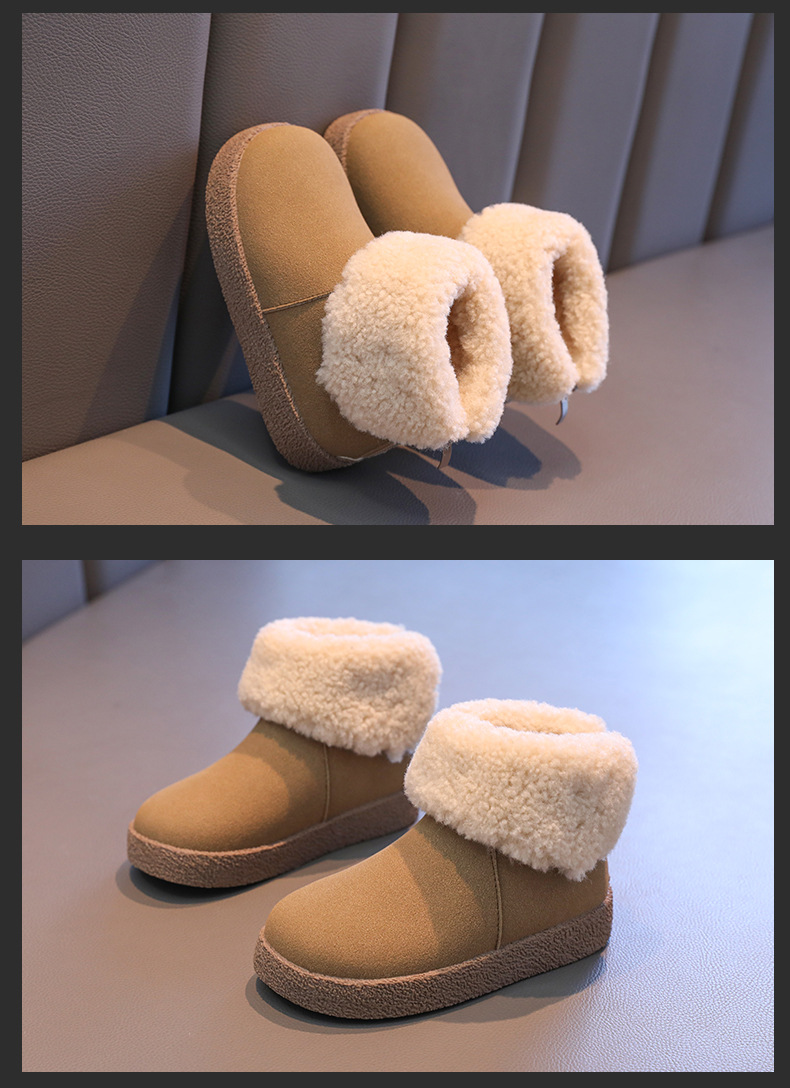 女童雪地靴儿童保暖鞋2024冬季新款毛毛翻边雪地棉中大童加绒短靴详情9