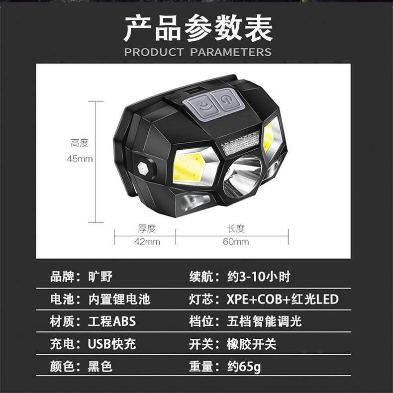 Fishing headlamp dedicated sensor light led strong light charging ultra-bright head-mounted ultra-light small lighting lamp for outdoor use pic 5