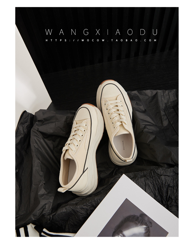 【澜柜】北海道 厚底系带帆布鞋女2022年新款网面平底小白鞋子女详情59