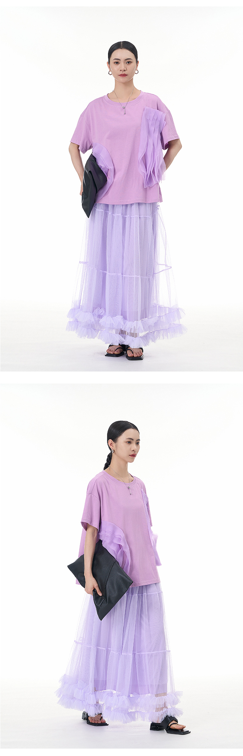 大码女装2025夏新宽松纱网拼接纯棉短袖T恤气质韩版显瘦上衣68852详情14