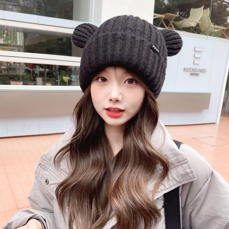 Japanese-style sweet and cute bear hat, winter Korean-style face-enhancing small knitted hat, thickened warm ear-protecting woolen hat for women pic 50