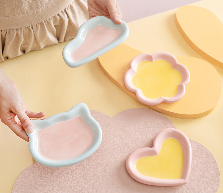 Korean InS-style hand-painted dodo plate cat bowl, a ceramic plate specially designed for cats, cat food, snacks, freeze-dried canned food bowl, and comes with a cute cat hair tie pic 15