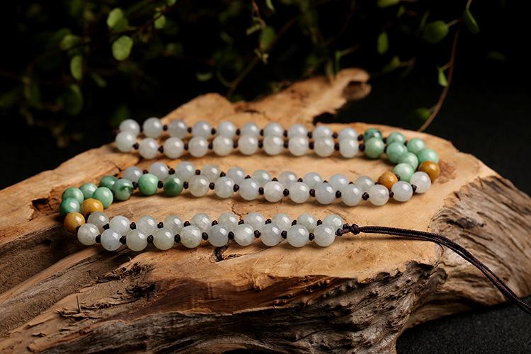Natural jadeite A-grade round beads 7mm woven necklace rope round bead pendant hanging rope jadeite bead chain pic 4