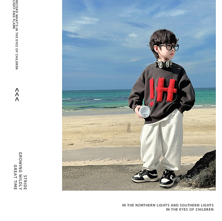 童话记忆2024秋季新款童装儿童韩版纯色卫衣贴布绣男童字母上衣潮详情14