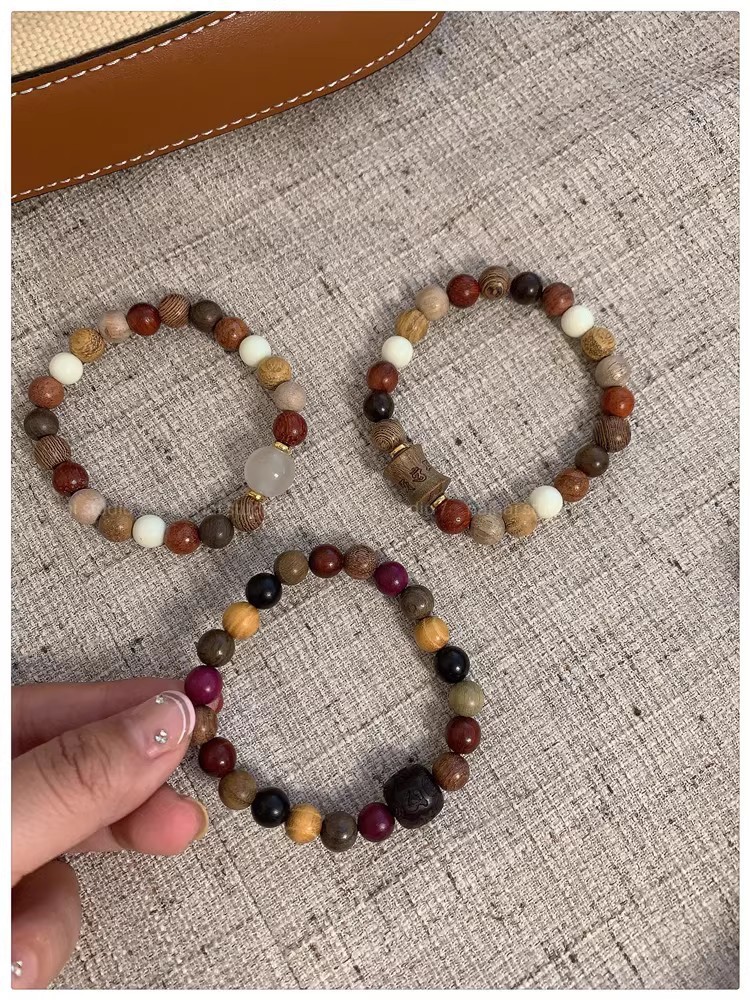 檀木多宝珠手串女新中式民族风百搭串珠手链复古禅意念珠手饰批发详情17