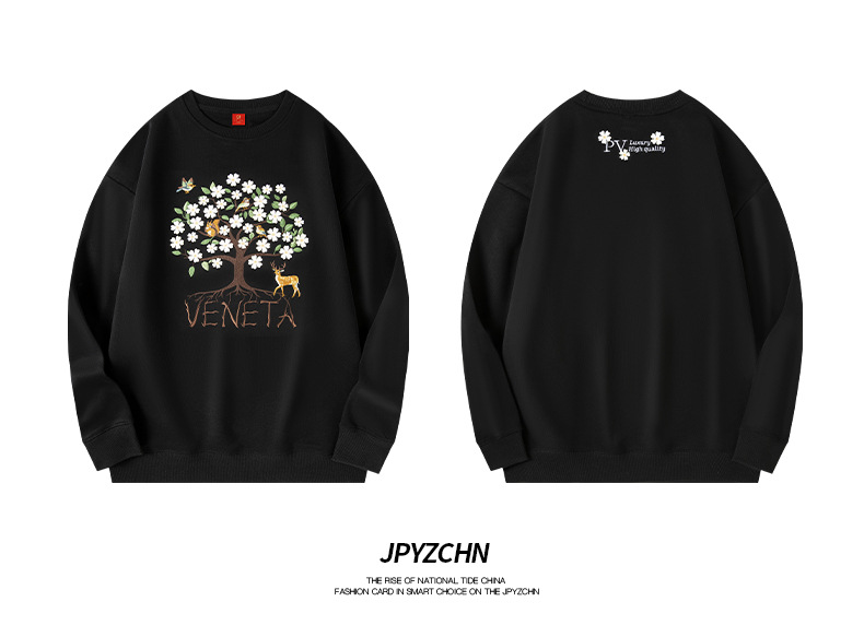 国潮轻奢光变花朵树重工刺绣舒适长袖圆领男装卫衣秋冬款时尚上衣详情16