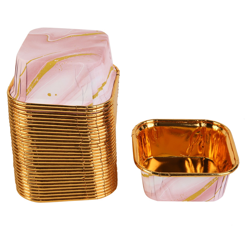 大理石系列正方形蛋糕杯蛋糕纸杯耐高温单面金6.5*6.5*3.5cm详情6