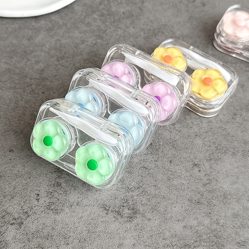 The no-screw cap contact lens case, cute little flower companion box, transparent flip-top one-piece beauty contact box and care box are exclusively for foreign trade pic 7
